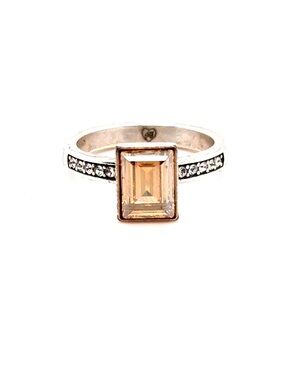 Brighton Silver Ring with Champagne Rectangular Stone and Crystal Accents